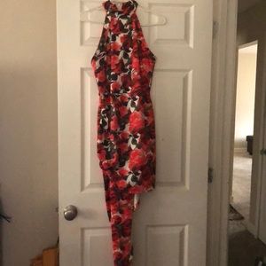 Red and white rose pattern dress